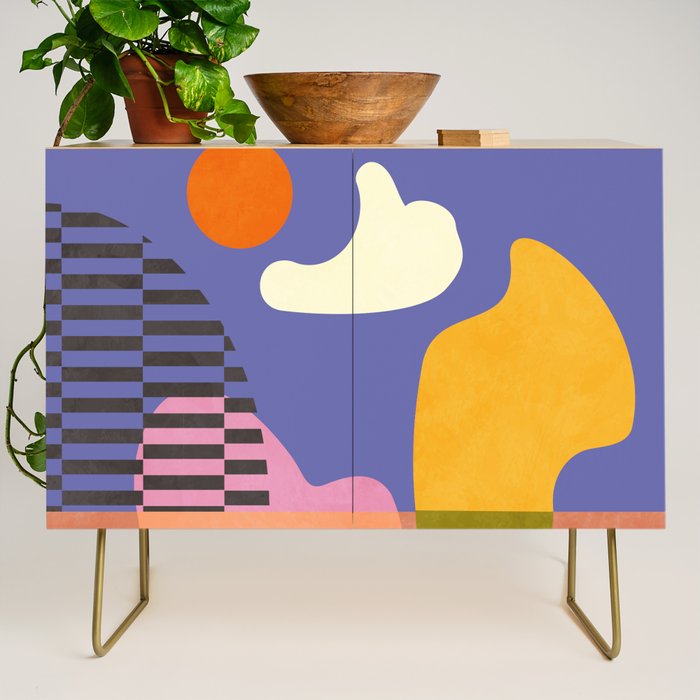 minimal shapes modern with cloud and sun Credenza Gallery Image 1