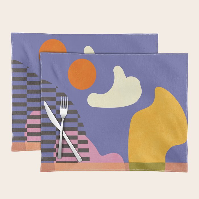 minimal shapes modern with cloud and sun Placemat Gallery Image 1