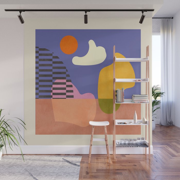 minimal shapes modern with cloud and sun Wall Mural Gallery Image 1