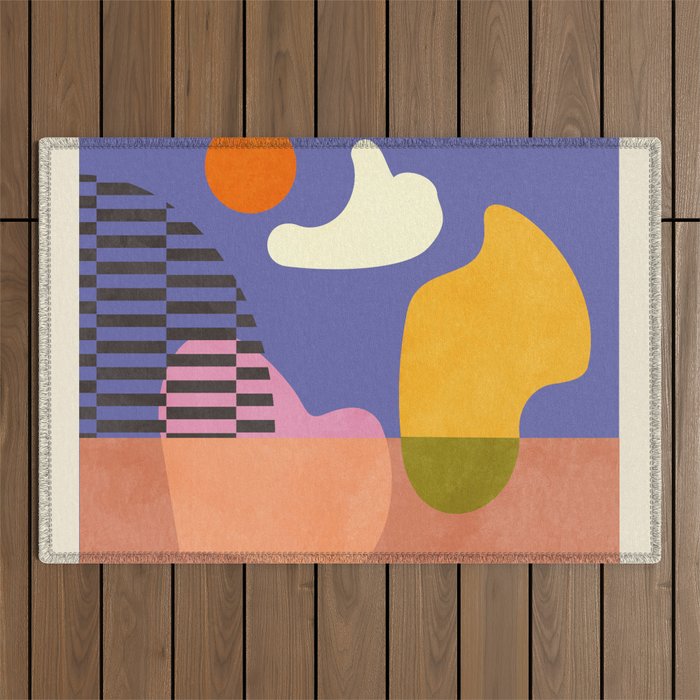 minimal shapes modern with cloud and sun Outdoor Rug Gallery Image 1