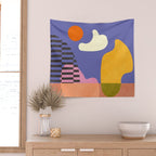 minimal shapes modern with cloud and sun Wall Tapestry Gallery Image 2