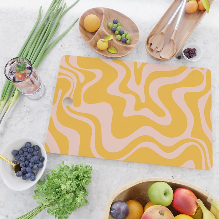 Liquid Swirl Retro Abstract Pattern in Mustard Orange and Light Blush Pink Cutting Board Gallery Image 2