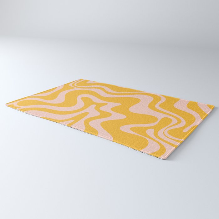 Liquid Swirl Retro Abstract Pattern in Mustard Orange and Light Blush Pink Rug Gallery Image 3