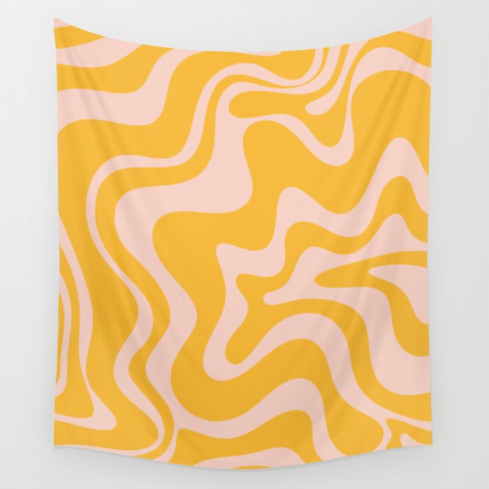 Liquid Swirl Retro Abstract Pattern in Mustard Orange and Light Blush Pink Wall Tapestry Gallery Image 4