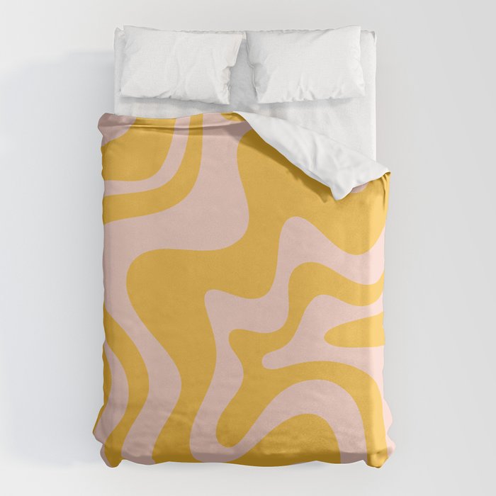 Liquid Swirl Retro Abstract Pattern in Mustard Orange and Light Blush Pink Duvet Cover Gallery Image 6