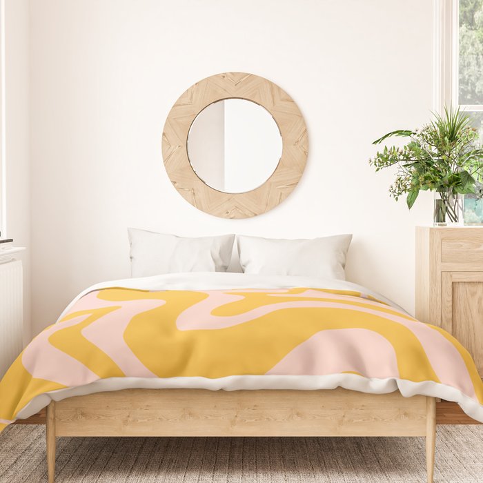 Liquid Swirl Retro Abstract Pattern in Mustard Orange and Light Blush Pink Duvet Cover Gallery Image 3