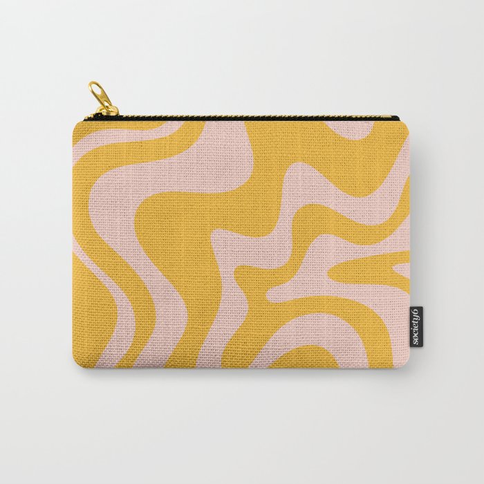 Liquid Swirl Retro Abstract Pattern in Mustard Orange and Light Blush Pink Carry All Pouch Gallery Image 1