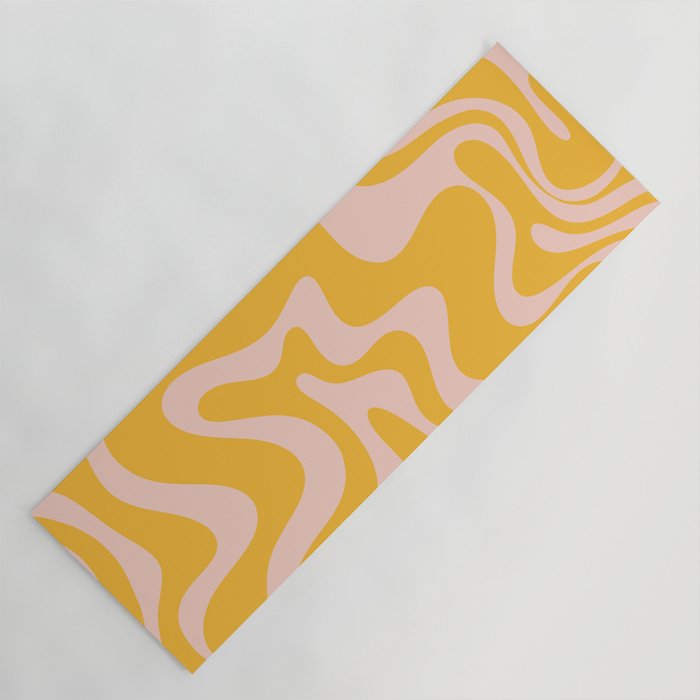 Liquid Swirl Retro Abstract Pattern in Mustard Orange and Light Blush Pink Yoga Mat Gallery Image 1
