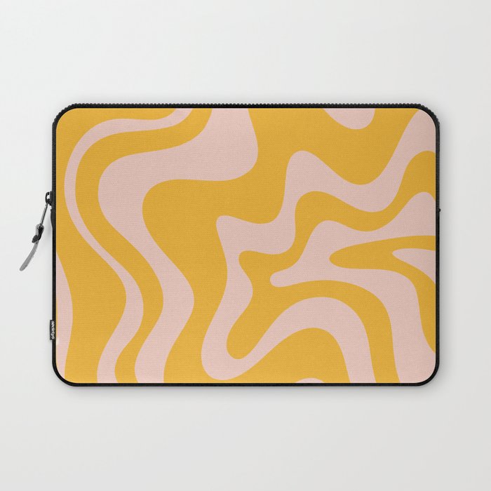 Liquid Swirl Retro Abstract Pattern in Mustard Orange and Light Blush Pink Laptop Sleeve Gallery Image 1