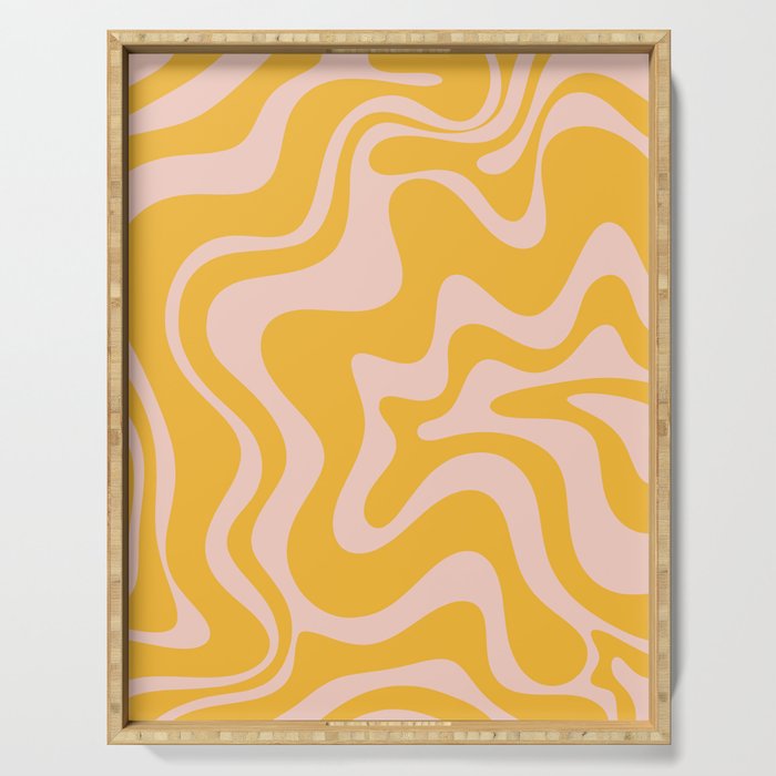 Liquid Swirl Retro Abstract Pattern in Mustard Orange and Light Blush Pink Serving Tray Gallery Image 1