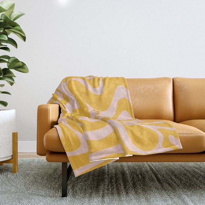 Liquid Swirl Retro Abstract Pattern in Mustard Orange and Light Blush Pink Throw Blanket Gallery Image 1