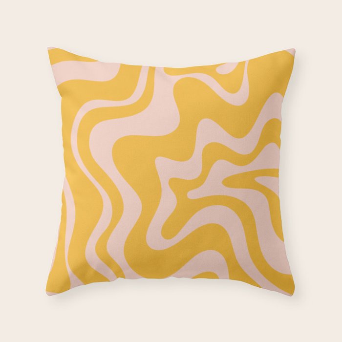 Liquid Swirl Retro Abstract Pattern in Mustard Orange and Light Blush Pink Throw Pillow Gallery Image 6