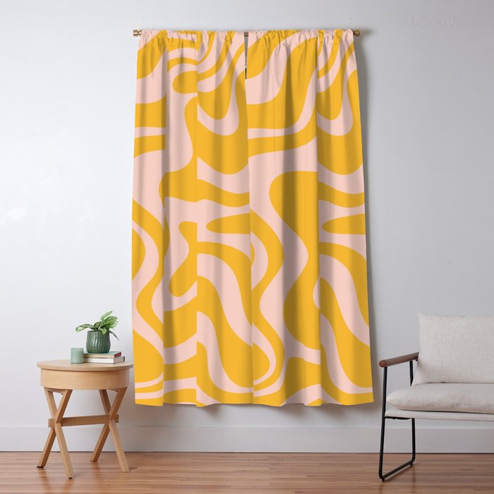 Liquid Swirl Retro Abstract Pattern in Mustard Orange and Light Blush Pink Window Curtain Gallery Image 1