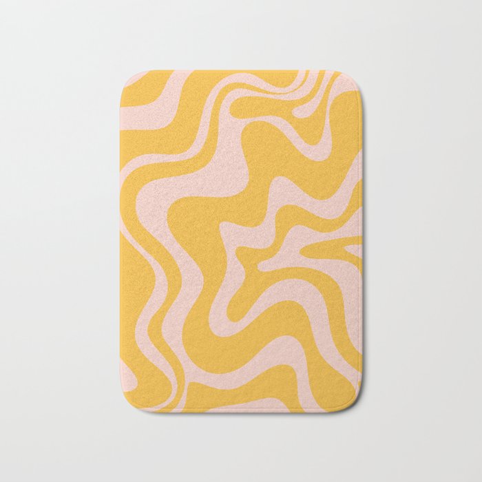 Liquid Swirl Retro Abstract Pattern in Mustard Orange and Light Blush Pink Bath Mat Gallery Image 1