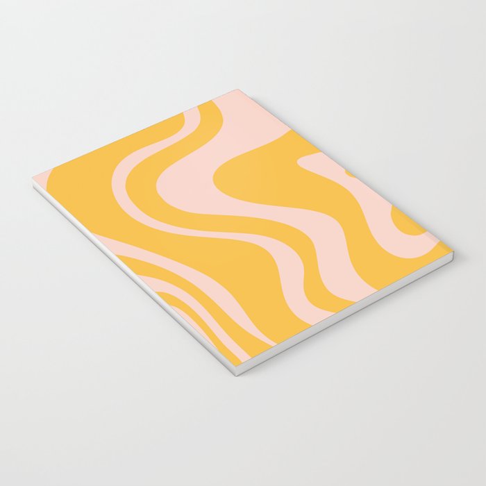 Liquid Swirl Retro Abstract Pattern in Mustard Orange and Light Blush Pink Notebook Gallery Image 3