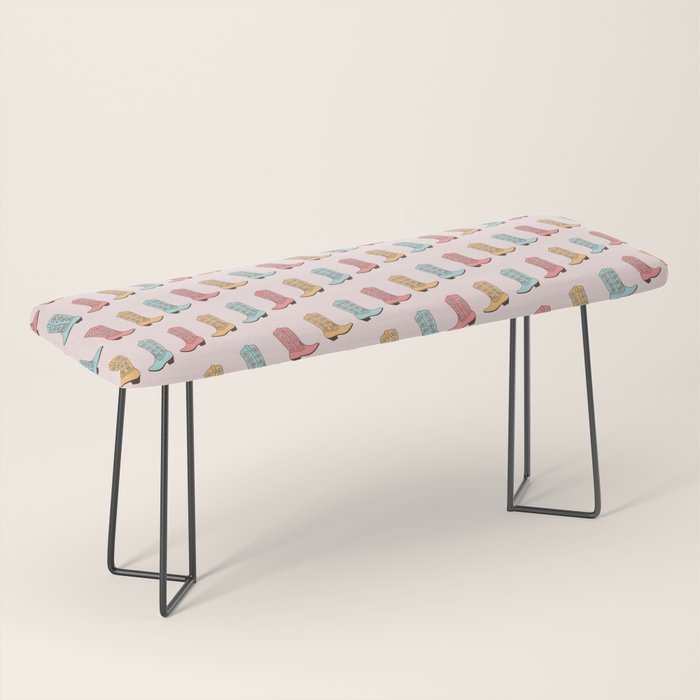 Cowgirl Boots and Daisies, Blush Pink, Mint, Cute Pastel Cowboy Pattern Bench Gallery Image 1