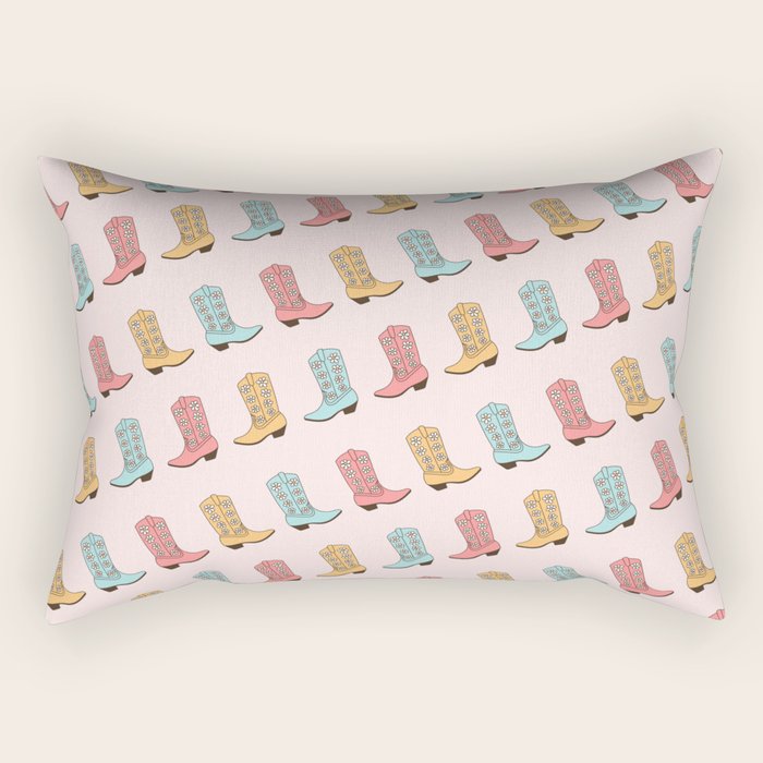 Cowgirl Boots and Daisies, Blush Pink, Mint, Cute Pastel Cowboy Pattern Rectangular Pillow Gallery Image 1