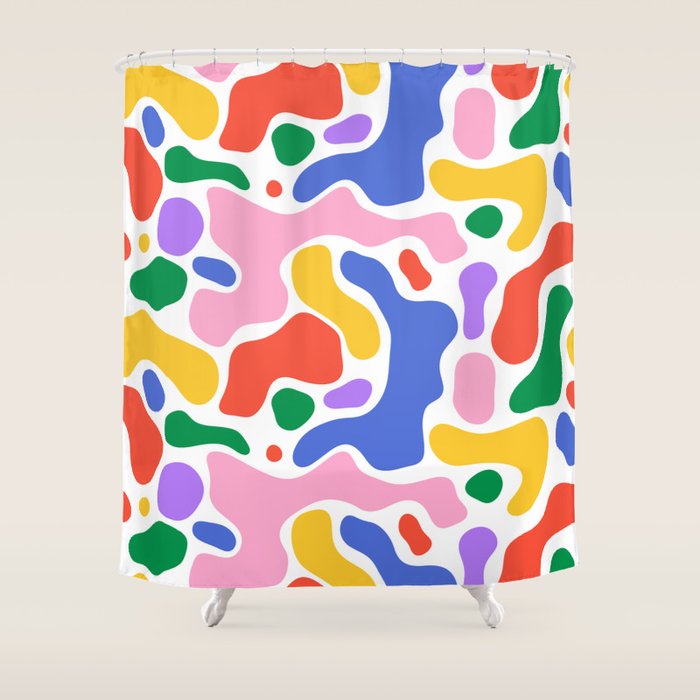 Colorful rainbow organic shape art pattern Shower Curtain Gallery Image 1