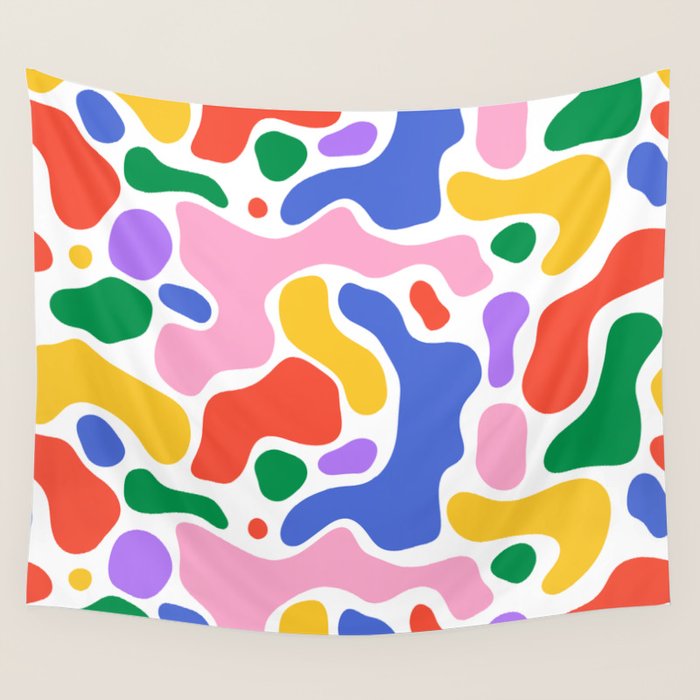 Colorful rainbow organic shape art pattern Wall Tapestry Gallery Image 1