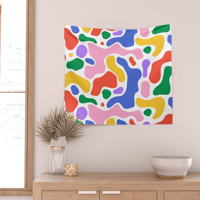 Colorful rainbow organic shape art pattern Wall Tapestry Gallery Image 2