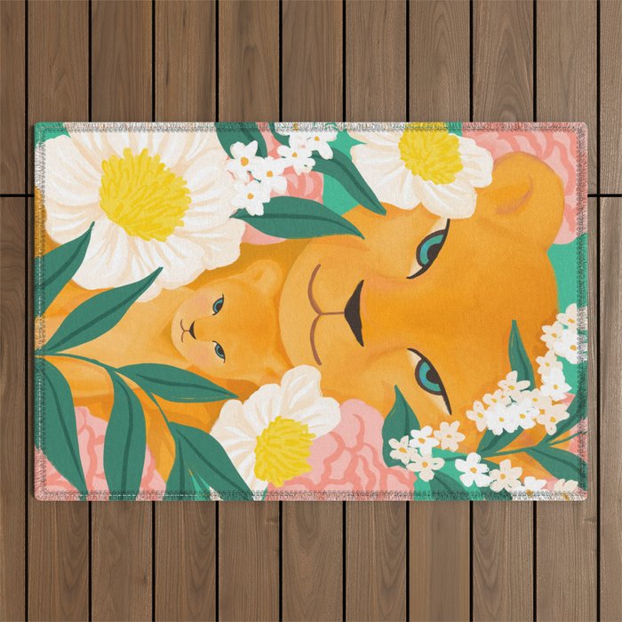 Mother Lion and Cub I Outdoor Rug Gallery Image 1