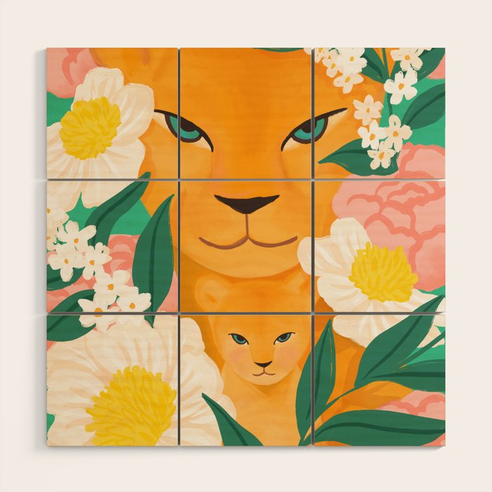 Mother Lion and Cub I Wood Wall Art Gallery Image 1