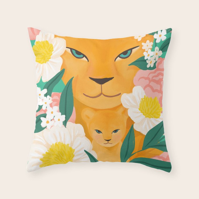 Mother Lion and Cub I Throw Pillow Gallery Image 1