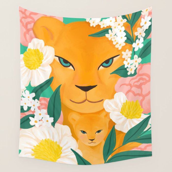 Mother Lion and Cub I Wall Tapestry Gallery Image 1