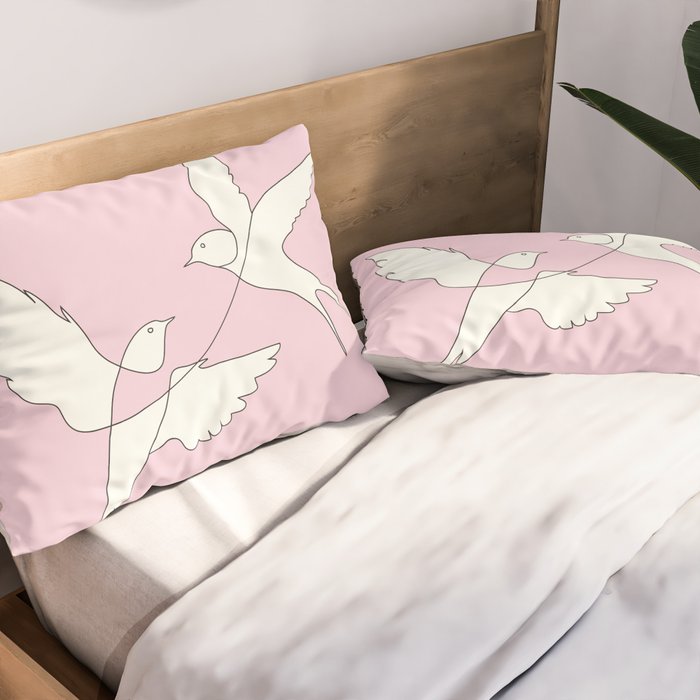 Two Swallows Line Art Pillow Sham Gallery Image 2