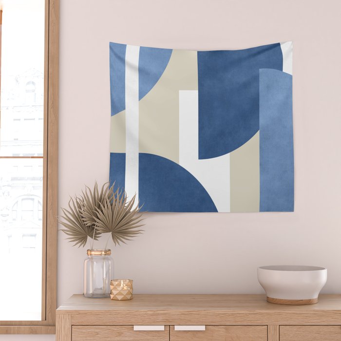Halfmoon Colorblocks Composition - Blue Navy Wall Tapestry Gallery Image 2