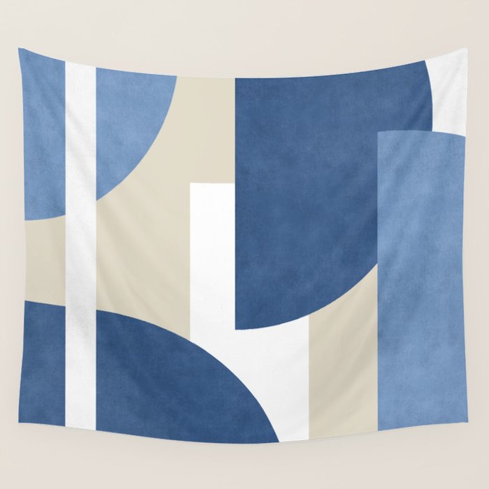 Halfmoon Colorblocks Composition - Blue Navy Wall Tapestry Gallery Image 1
