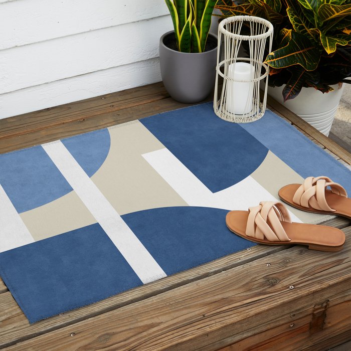 Halfmoon Colorblocks Composition - Blue Navy Outdoor Rug Gallery Image 2
