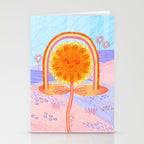 Retro Sunflower & Rainbow in Blue & Pink Stationery Card Gallery Image 2