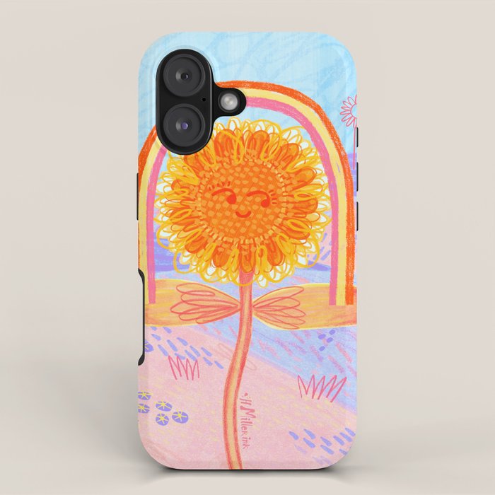 Retro Sunflower & Rainbow in Blue & Pink iPhone Case Gallery Image 1