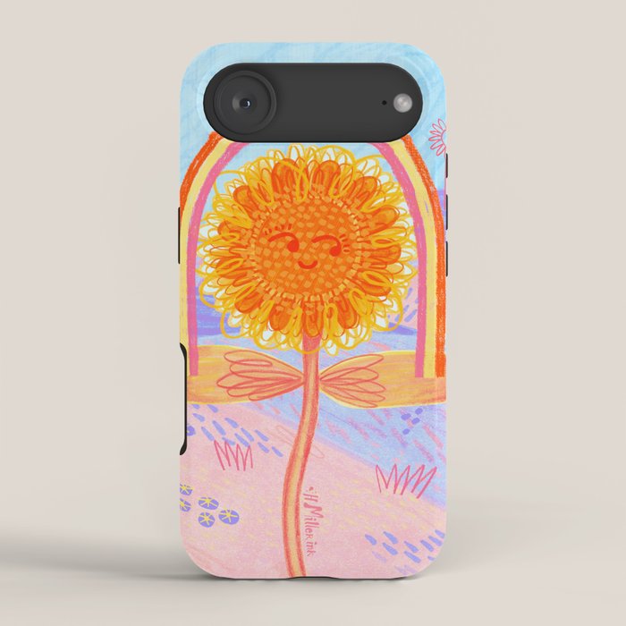 Retro Sunflower & Rainbow in Blue & Pink iPhone Case Gallery Image 2
