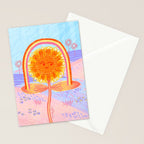 Retro Sunflower & Rainbow in Blue & Pink Stationery Card Gallery Image 2