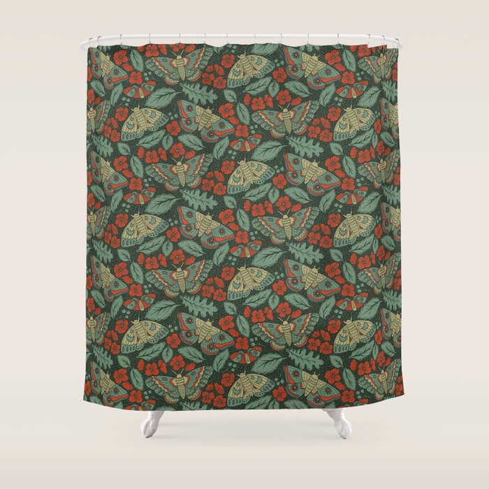 Moths in Emerald Twilight Shower Curtain Gallery Image 1