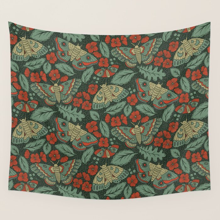 Moths in Emerald Twilight Wall Tapestry Gallery Image 4