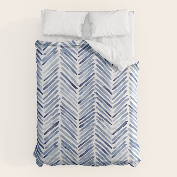 Indigo herringbone - watercolor blue chevron Duvet Cover