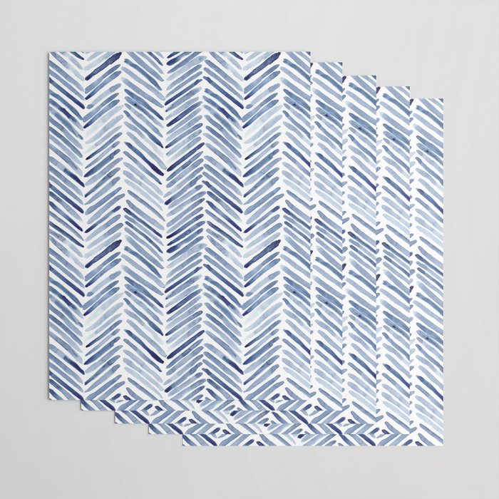 Indigo herringbone - watercolor blue chevron Wrapping Paper Gallery Image 3