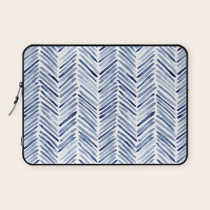 Indigo herringbone - watercolor blue chevron Laptop Sleeve Gallery Image 1