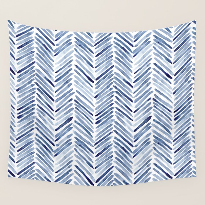 Indigo herringbone - watercolor blue chevron Wall Tapestry Gallery Image 4