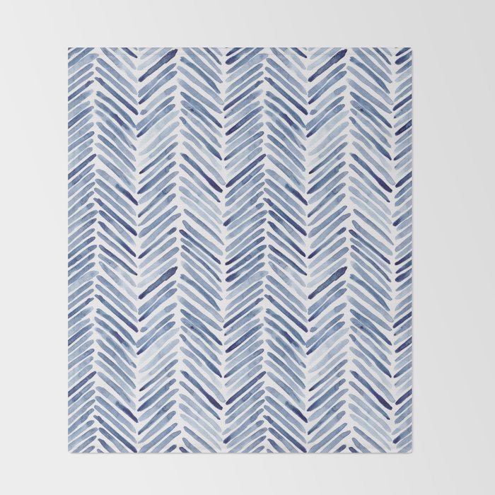 Indigo herringbone - watercolor blue chevron Throw Blanket Gallery Image 2