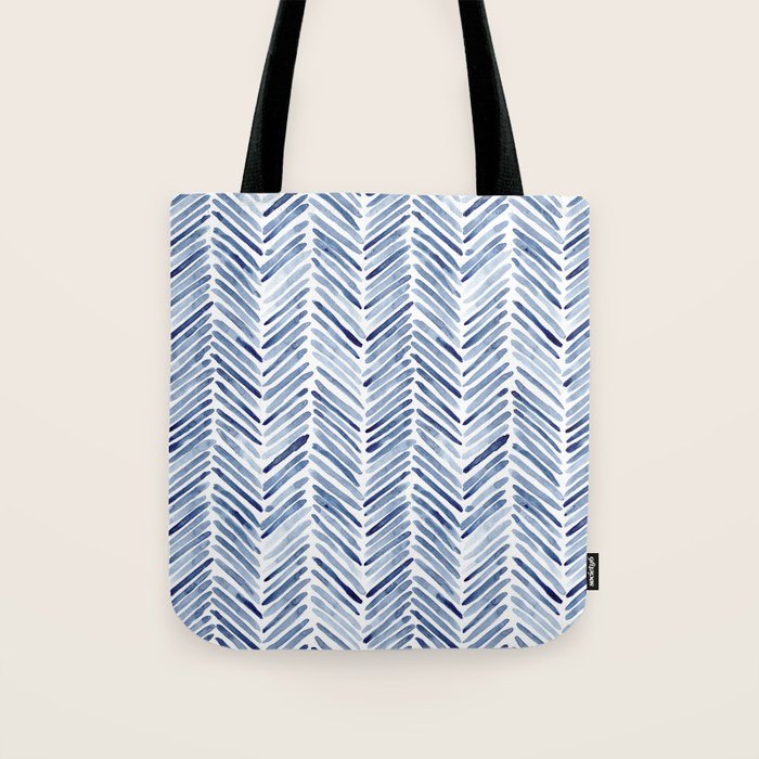 Indigo herringbone - watercolor blue chevron Tote Bag Gallery Image 1
