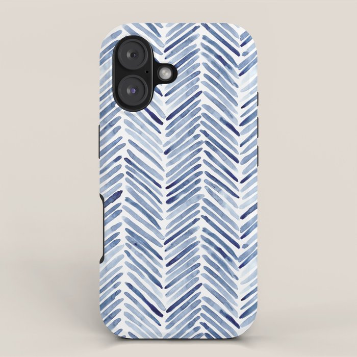 Indigo herringbone - watercolor blue chevron iPhone Case Gallery Image 1