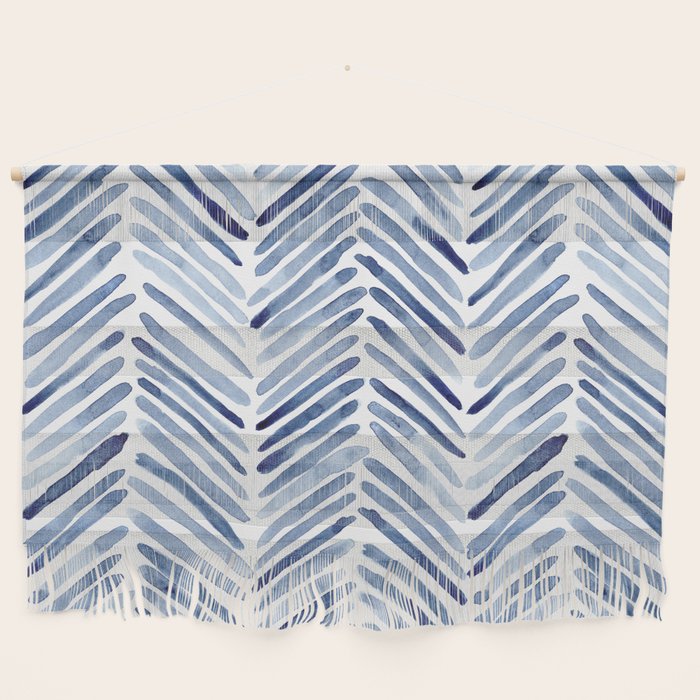 Indigo herringbone - watercolor blue chevron Wall Hanging Gallery Image 1