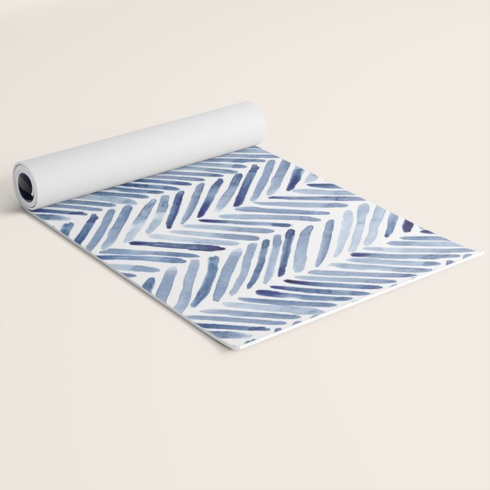 Indigo herringbone - watercolor blue chevron Yoga Mat Gallery Image 2