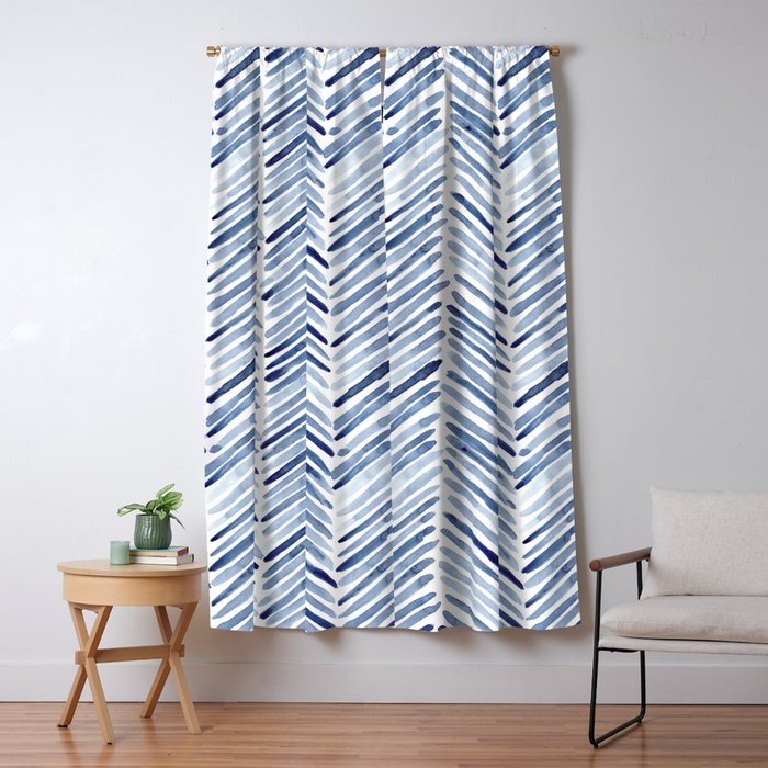 Indigo herringbone - watercolor blue chevron Window Curtain Gallery Image 1