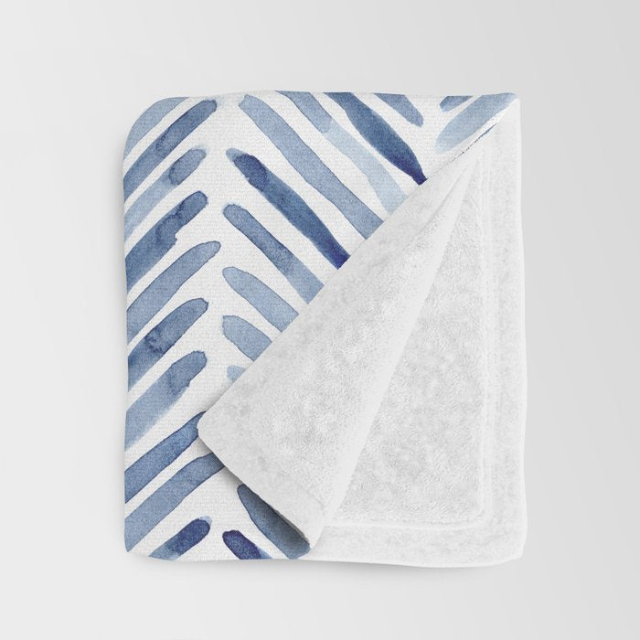 Indigo herringbone - watercolor blue chevron Throw Blanket Gallery Image 3