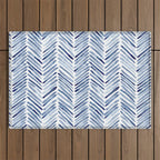 Indigo herringbone - watercolor blue chevron Outdoor Rug Gallery Image 1